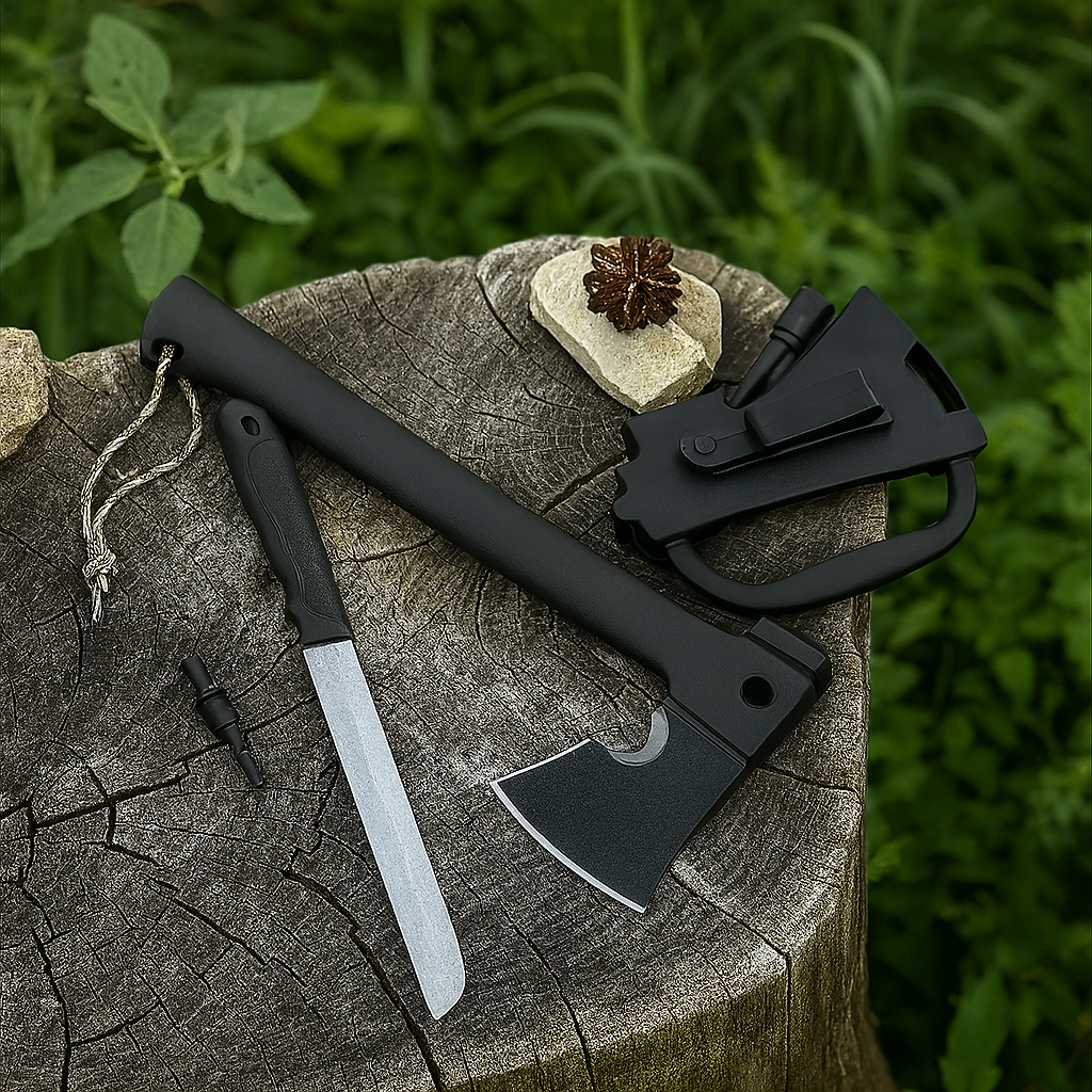 Топор туристический 5 в 1: тактический производный топор с огнивом, свистком и чехлом, длина 35 см